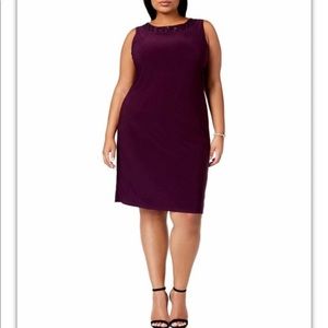 R & M Richards Purple Cocktail Dress Jersey Lace Sleeveless Knee Length Stretch